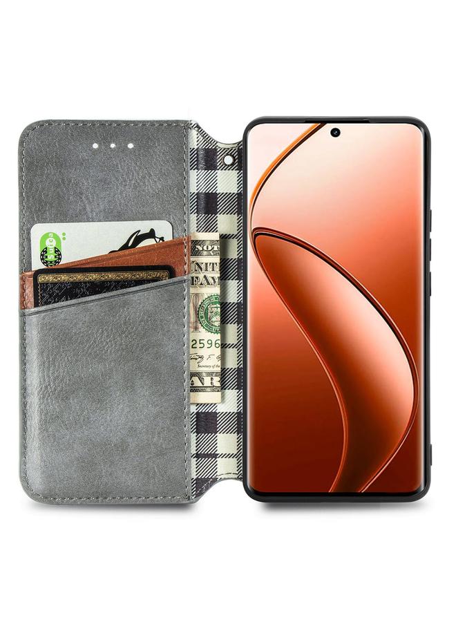 اس-توب جراب هاتف Realme 12 Pro+ جراب هاتف جلدي مغناطيسي مضغوط بشبكة مكعبة - Image 4