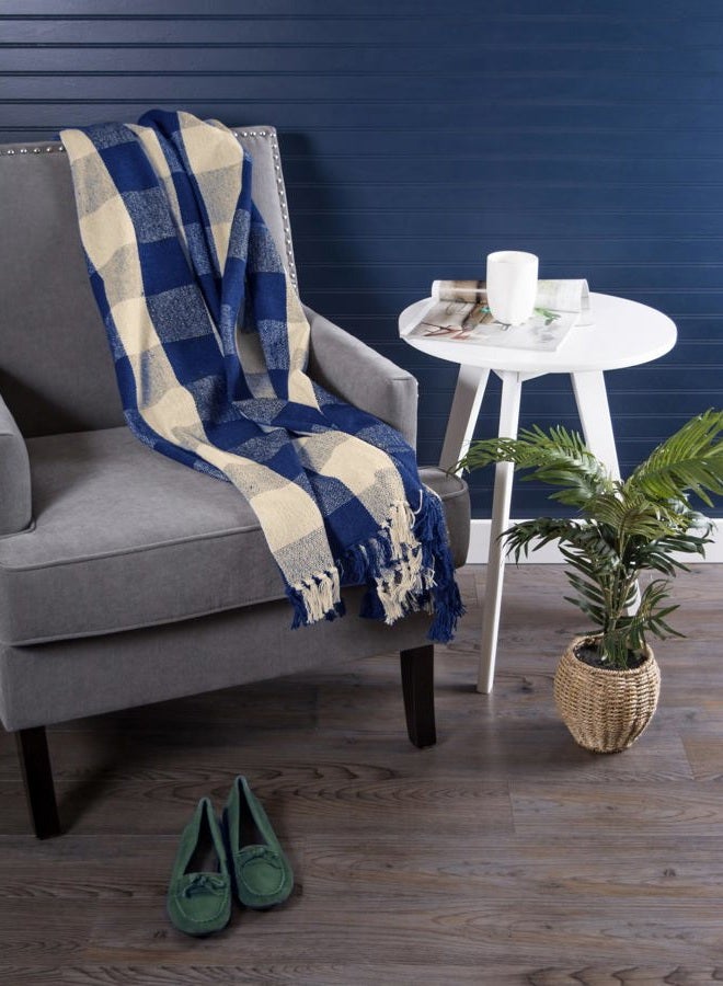 DII Buffalo Check Collection Rustic Farmhouse Throw Blanket with Tassles, 50x60, Navy/Off-White - Image 5