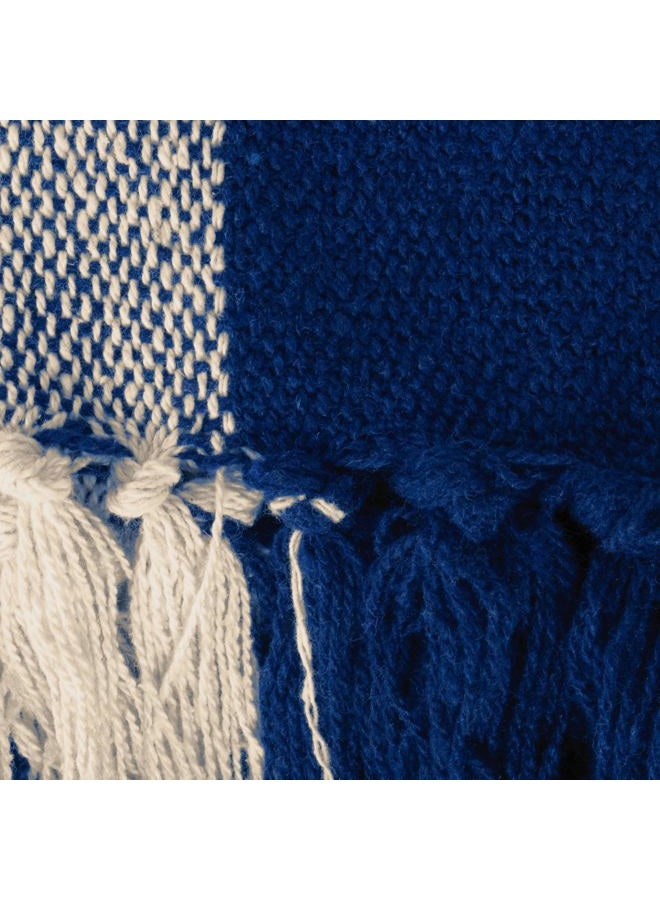 DII Buffalo Check Collection Rustic Farmhouse Throw Blanket with Tassles, 50x60, Navy/Off-White - Image 3