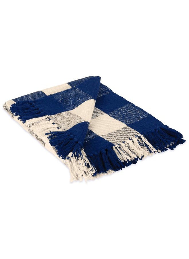 DII Buffalo Check Collection Rustic Farmhouse Throw Blanket with Tassles, 50x60, Navy/Off-White - Image 1