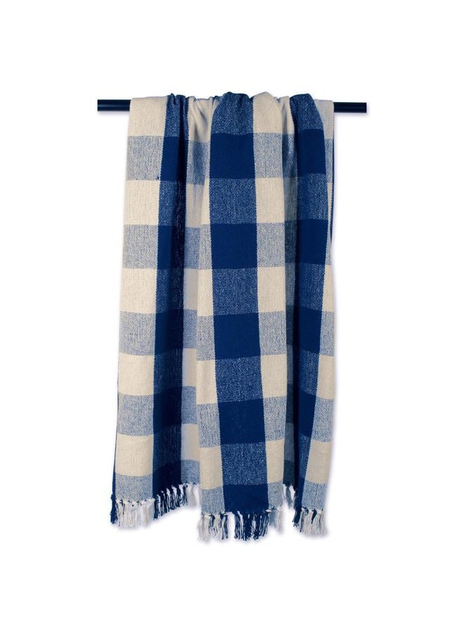 DII Buffalo Check Collection Rustic Farmhouse Throw Blanket with Tassles, 50x60, Navy/Off-White - Image 4