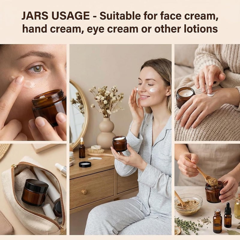ericotry 6PCS 10ml Amber Glass Jar Empty Refillable Cosmetic Face Cream Lip Balm Storage Jars Bottle Container Pot with Liners and Screw Black Lid for Make up Essential Oils Lotion - Image 5