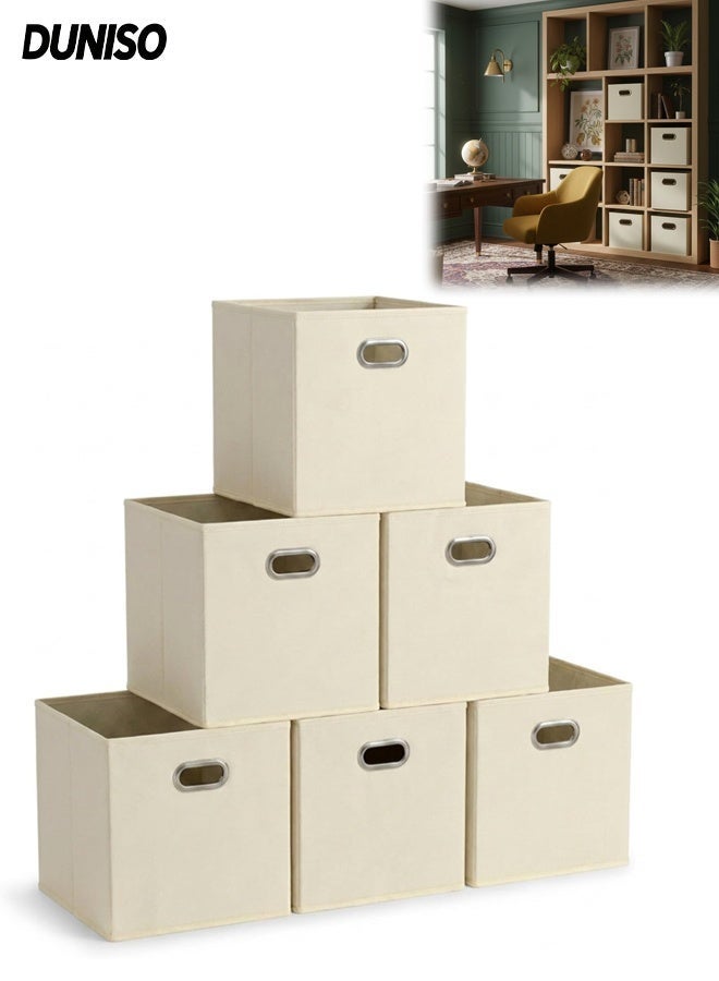 DUNISO Household Essentials，Set of 6 Large Collapsible Storage Bins，Set of 6 Cubby Cubes With Handles，Suitable for Clothes Toys Organization（White,30x30x30 cm) - Image 1