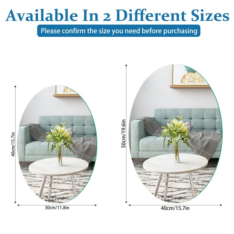 QEEYON Small Oval Mirror for Wall Decor, 16 x 12 Frameless Glass Oval Wall Mounted Bathroom Vanity Mirror for Bedroom, Entryway, Living Room, 2-Sided Adhesive Tapes Include - Image 3