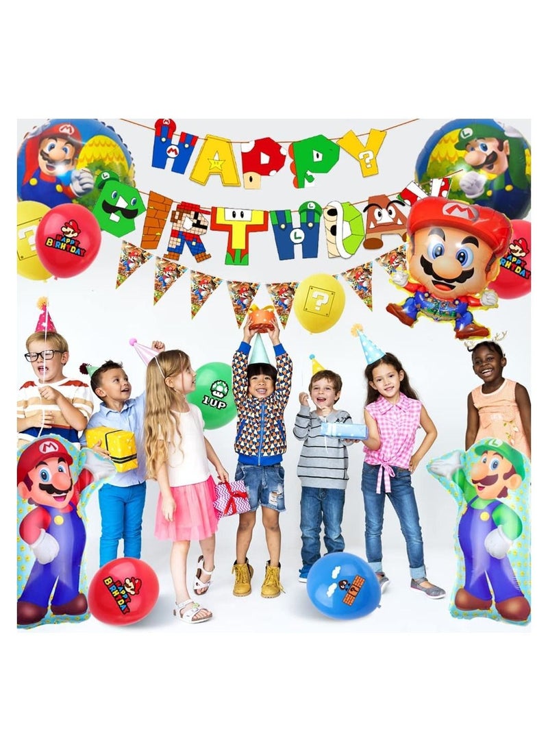CASTANA - Super Mario Birthday Party Supplies,All-in-One Pack Mario Party Supplies Included Super Mario Bros Balloons,Banners,Plates,Tablecloth,Cake Topper,Balloons etc Mario Party Decorations - Image 1