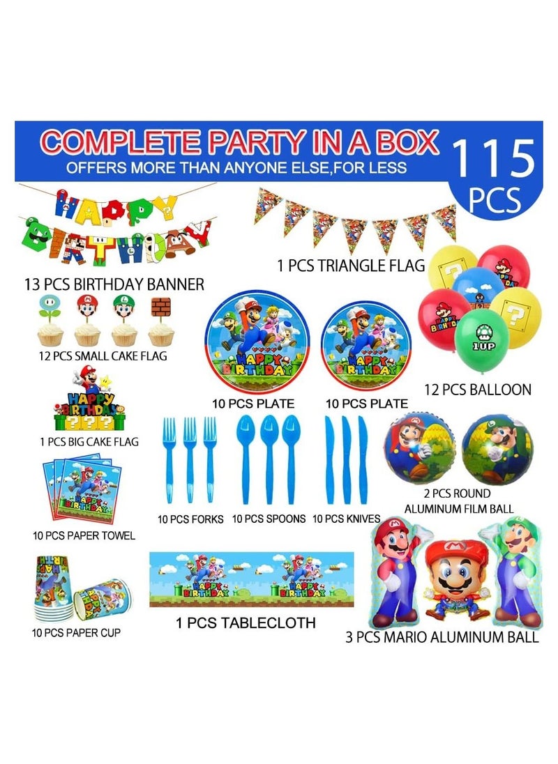 CASTANA - Super Mario Birthday Party Supplies,All-in-One Pack Mario Party Supplies Included Super Mario Bros Balloons,Banners,Plates,Tablecloth,Cake Topper,Balloons etc Mario Party Decorations - Image 1
