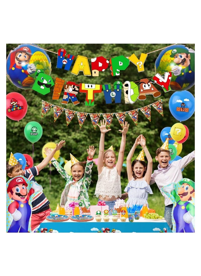 CASTANA - Super Mario Birthday Party Supplies,All-in-One Pack Mario Party Supplies Included Super Mario Bros Balloons,Banners,Plates,Tablecloth,Cake Topper,Balloons etc Mario Party Decorations - Image 1