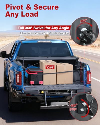 SKYJDM 2PCS Retractable Ratchet Straps Compatible with 2015-2025 Ford F150 Boxlink, 360° Rotating Tie-Down Straps with Auto-Retract System for Ultimate Truck Bed Cargo Security - Image 2