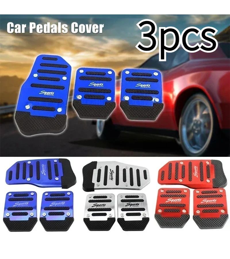 3pcs Red Automotive Anti Slip Aluminum Alloy Pedal Covers For Gas Brake Clutch Universal Manual Automatic Transmission - Image 1