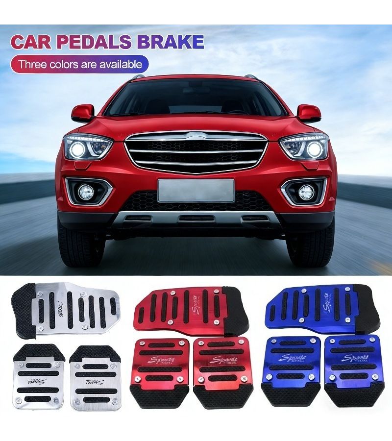 3pcs Red Automotive Anti Slip Aluminum Alloy Pedal Covers For Gas Brake Clutch Universal Manual Automatic Transmission - Image 2