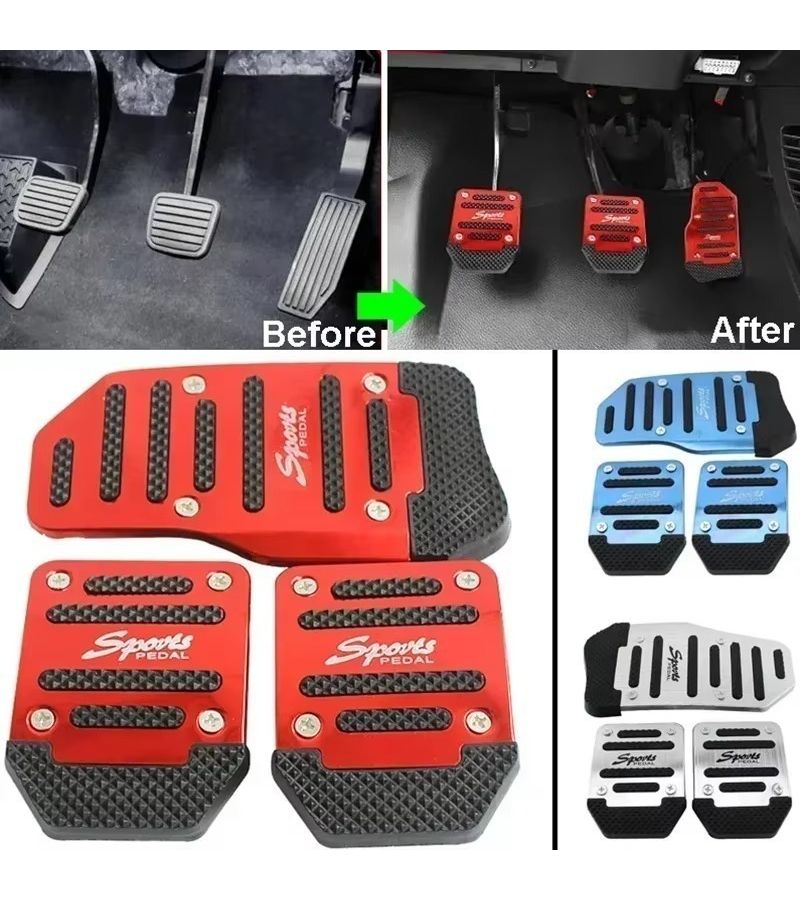 3pcs Red Automotive Anti Slip Aluminum Alloy Pedal Covers For Gas Brake Clutch Universal Manual Automatic Transmission - Image 3