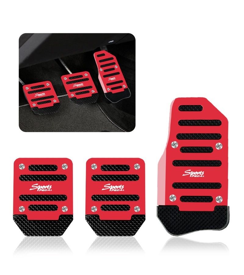 3pcs Red Automotive Anti Slip Aluminum Alloy Pedal Covers For Gas Brake Clutch Universal Manual Automatic Transmission - Image 5