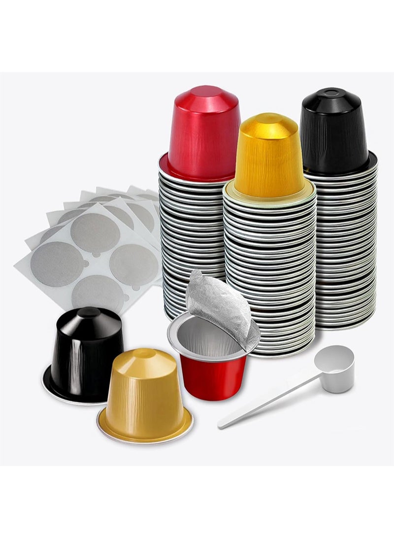 ايكانبو كبسولات قهوة إسبريسو قابلة لإعادة التعبئة لخط إنتاج نسبرسو الأصلي، كبسولة فلتر قهوة من الألومنيوم للاستخدام مرة واحدة، مجموعة كبسولات بديلة لآلة نسبرسو (3 ألوان، 60 غطاء من رقائق الألومنيوم + 60 كبسولة + ملعقة واحدة) - Image 1