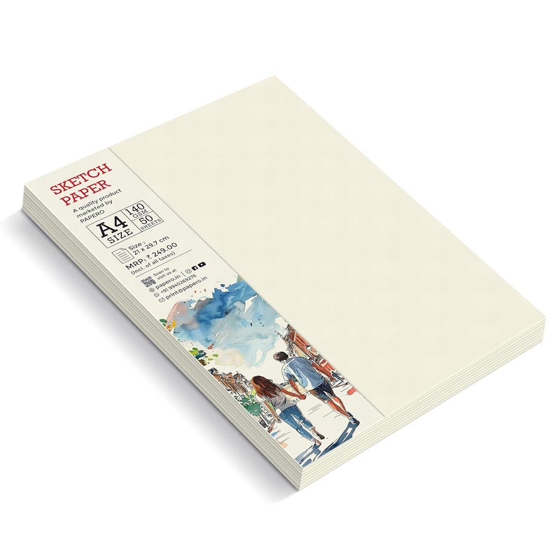 PaperO A4 Unpunched Loose Leaf Sketch PaperDrawing Sheets 140 GSM 50 Sheets Size 21 x 297 cm Ideal for Artists Designers - Image 1