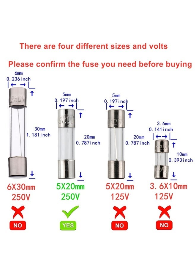 F5AL250V 5 x 20 mm 5A 250V Quick Melt Fuses 5 Amp 250 Volt 0.2 x 0.78 Inch Glass Tube Fuses (Pack of 20) - Image 3