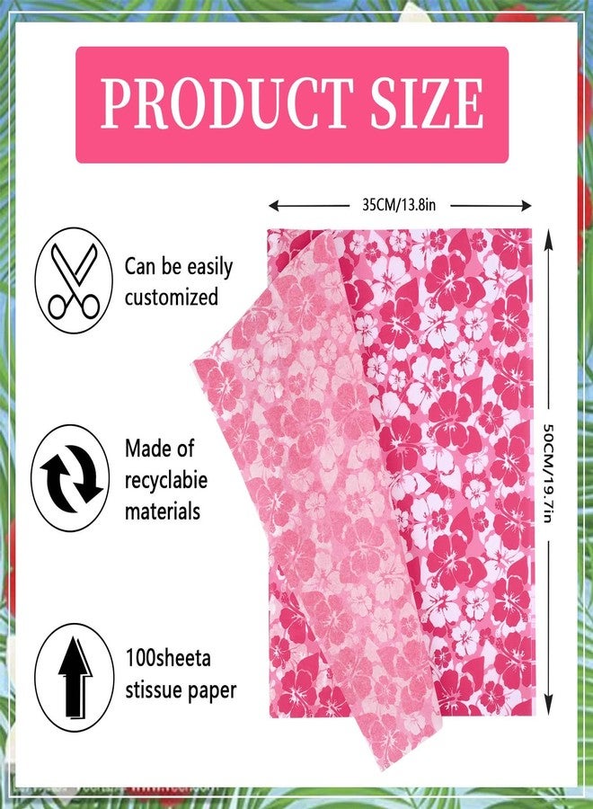 Bolsome 100 Sheets 20 * 14 Inches Hawaiian Tissue Paper for Gift Bags Pink Hibiscus Printed Tissue Paper for Gift Wrapping for Tropical Themed Bridal Shower Party Birthday Party Summer Holidays DIY Craft - Image 2