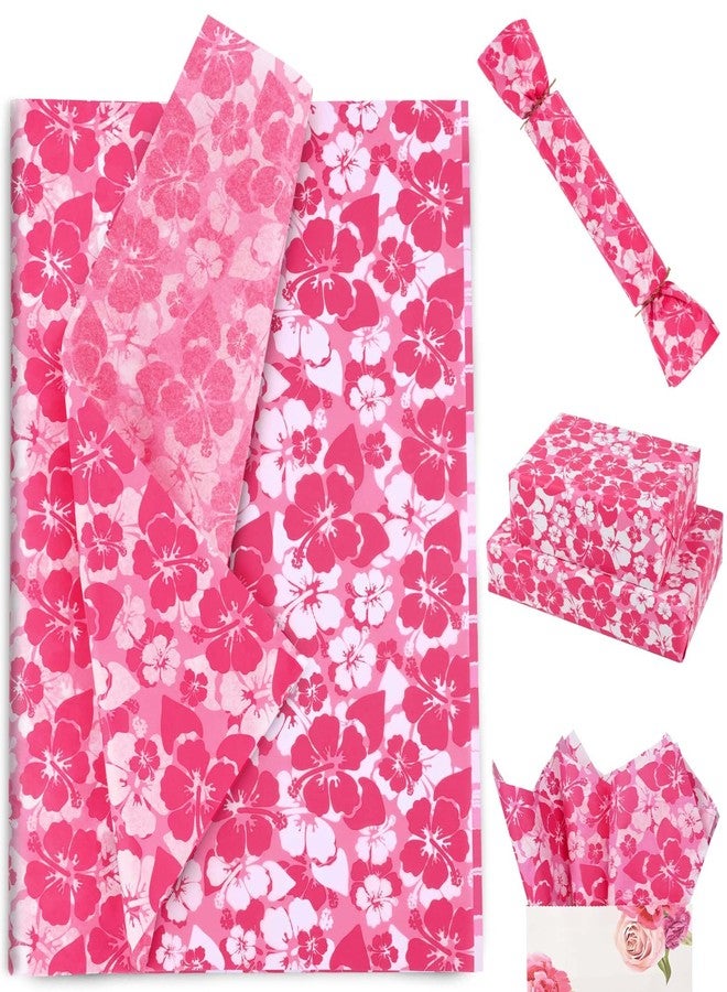 Bolsome 100 Sheets 20 * 14 Inches Hawaiian Tissue Paper for Gift Bags Pink Hibiscus Printed Tissue Paper for Gift Wrapping for Tropical Themed Bridal Shower Party Birthday Party Summer Holidays DIY Craft - Image 1