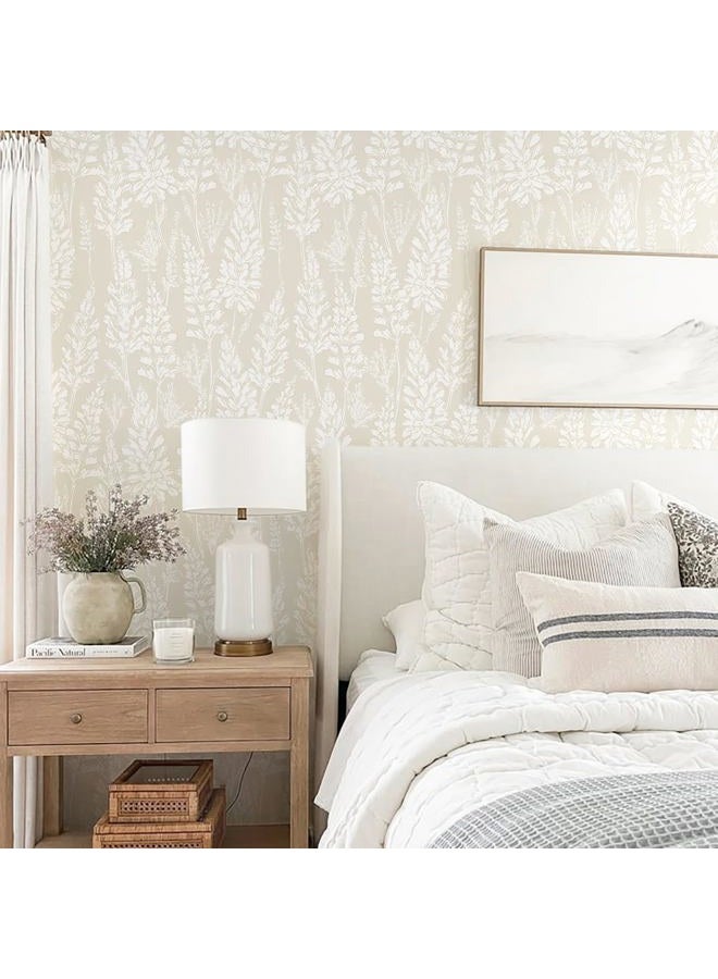 Ismoon Floral Peel and Stick Wallpaper Boho Beige Contact Paper 17.3''x78.7'' Neutral Wallpaper Renter Friendly Removable Self-Adhesive Wall Paper for Bedroom Kitchen Wall Decor Vinyl - Image 2