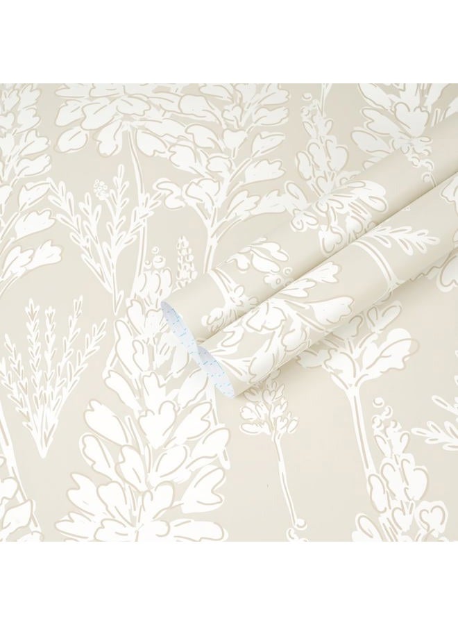 Ismoon Floral Peel and Stick Wallpaper Boho Beige Contact Paper 17.3''x78.7'' Neutral Wallpaper Renter Friendly Removable Self-Adhesive Wall Paper for Bedroom Kitchen Wall Decor Vinyl - Image 1