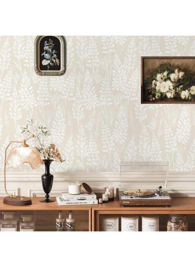 Ismoon Floral Peel and Stick Wallpaper Boho Beige Contact Paper 17.3''x78.7'' Neutral Wallpaper Renter Friendly Removable Self-Adhesive Wall Paper for Bedroom Kitchen Wall Decor Vinyl - Image 3