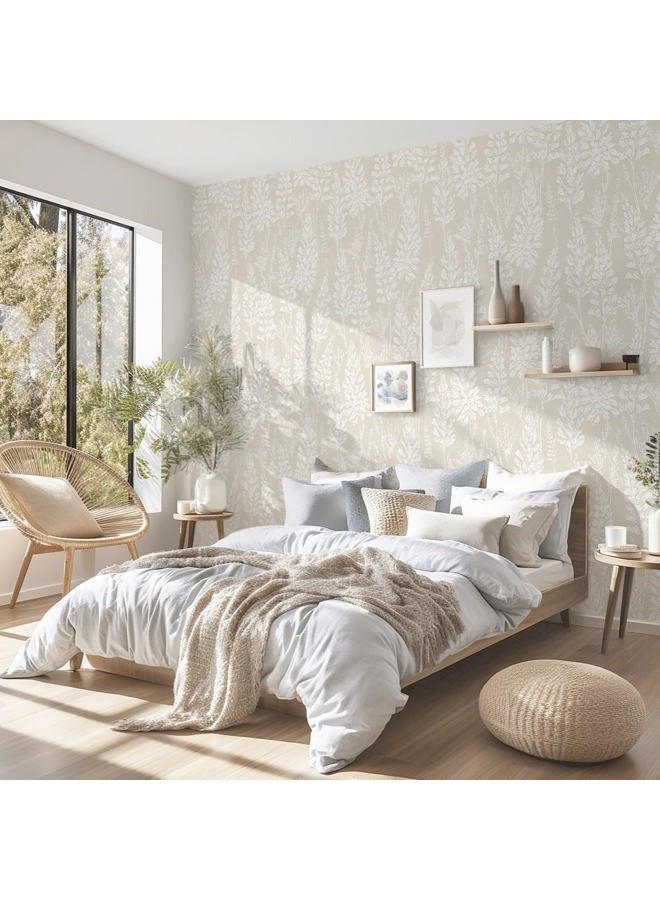Ismoon Floral Peel and Stick Wallpaper Boho Beige Contact Paper 17.3''x78.7'' Neutral Wallpaper Renter Friendly Removable Self-Adhesive Wall Paper for Bedroom Kitchen Wall Decor Vinyl - Image 5