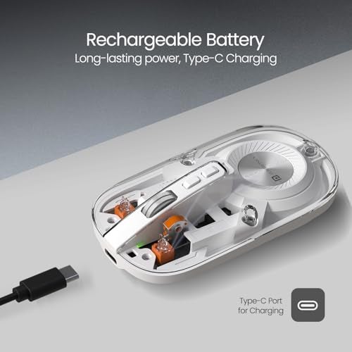 Portronics Toad 8 Transparent Wireless Bluetooth Mouse with Dual Wireless (BT + 2.4 GHz), Rechargeable Battery, Noise-Free Clicking, Show/Hide Desktop, Multi-Device Pair, Adjust Sensitivity (White) - Image 3
