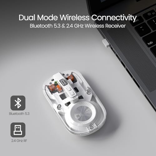 Portronics Toad 8 Transparent Wireless Bluetooth Mouse with Dual Wireless (BT + 2.4 GHz), Rechargeable Battery, Noise-Free Clicking, Show/Hide Desktop, Multi-Device Pair, Adjust Sensitivity (White) - Image 2