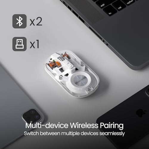 Portronics Toad 8 Transparent Wireless Bluetooth Mouse with Dual Wireless (BT + 2.4 GHz), Rechargeable Battery, Noise-Free Clicking, Show/Hide Desktop, Multi-Device Pair, Adjust Sensitivity (White) - Image 4