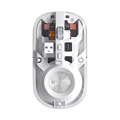 Portronics Toad 8 Transparent Wireless Bluetooth Mouse with Dual Wireless (BT + 2.4 GHz), Rechargeable Battery, Noise-Free Clicking, Show/Hide Desktop, Multi-Device Pair, Adjust Sensitivity (White) - Image 1