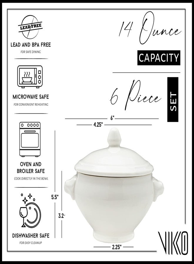 Vikko Soup Crocks With Lion Lids, 14 Ounce White Soup Bowl with Cover, Set of 6 Soup Dishes, Dishwasher Safe, Sturdy Design - Image 2