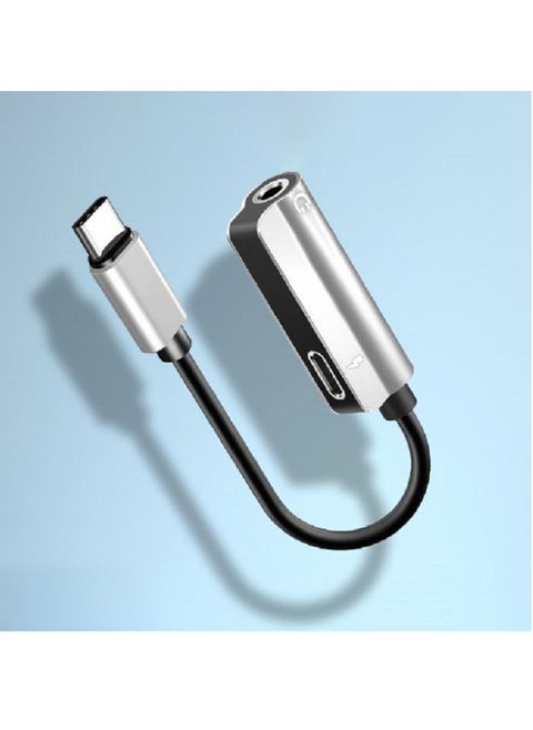 Silver 2-In-1 TypeC Headphone Adapter 3.5mm Interface For Charging And Listening To Music