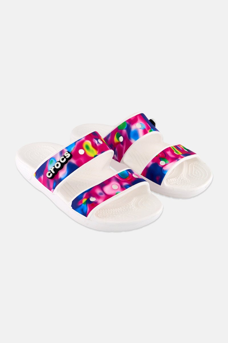 crocs Kids Boy Brand Logo Slip On Slides, White  - Image 1