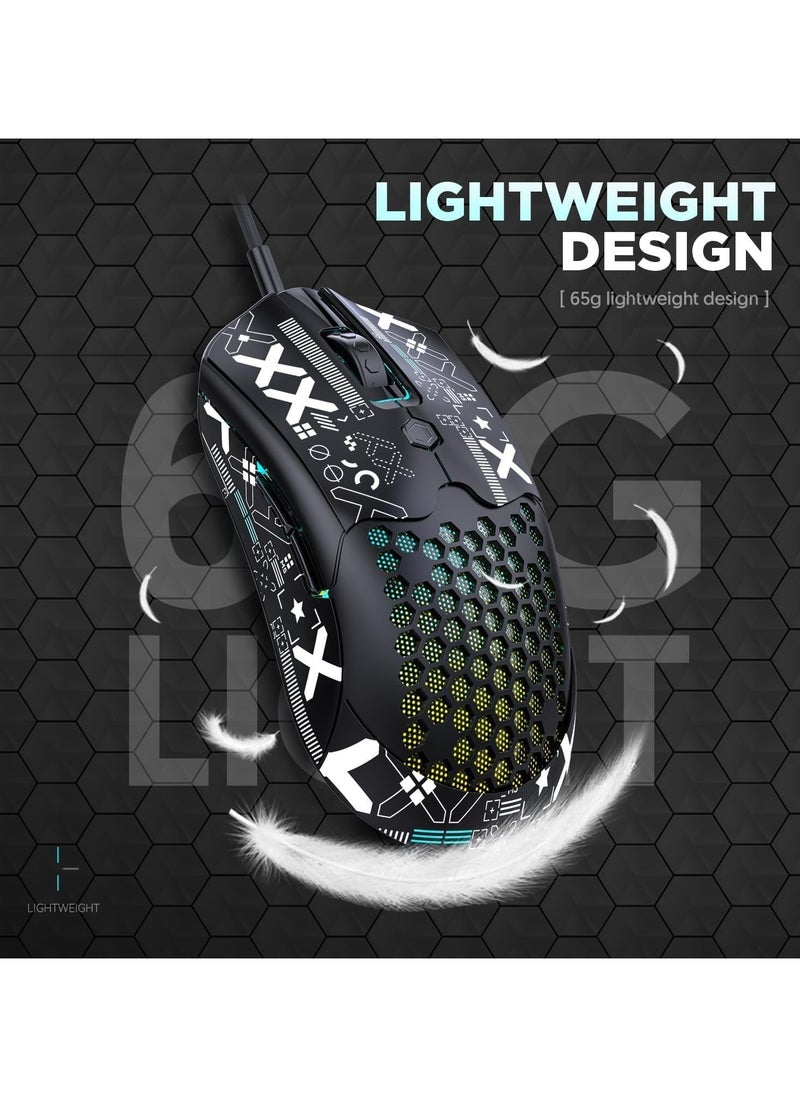 General Lightweight Gaming Mouse Wired with Anti Slip Grip Tape, 12000DPI Backlit Mice with 7 Buttons Programmable, Honeycomb Shell Wired Mouse for PC Gamers and Xbox and PS4  - Image 3
