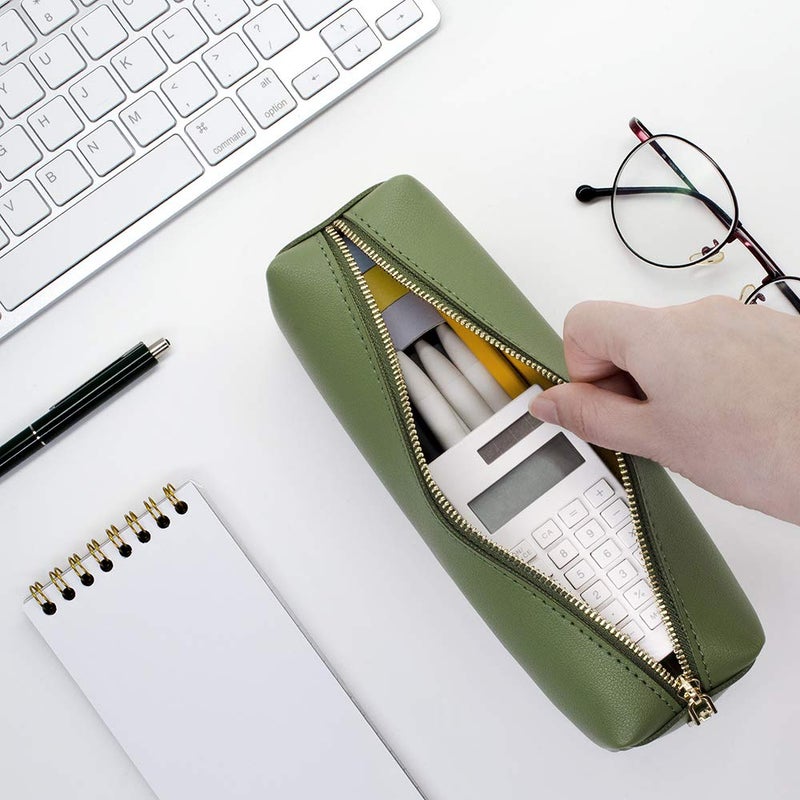 DOBMIT PU Pencil Pen Case Portable Stationery Bag Big Capacity Pencil Pouch Cosmetic Organizer Bag for Adult- Green - Image 5