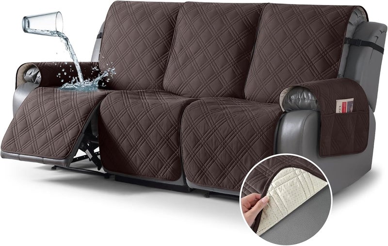 TAOCOCO 100% Waterproof Recliner Sofa Cover - Non Slip Couch Cover for 3 Seat Reclining Sofa, Chocolate - Image 1