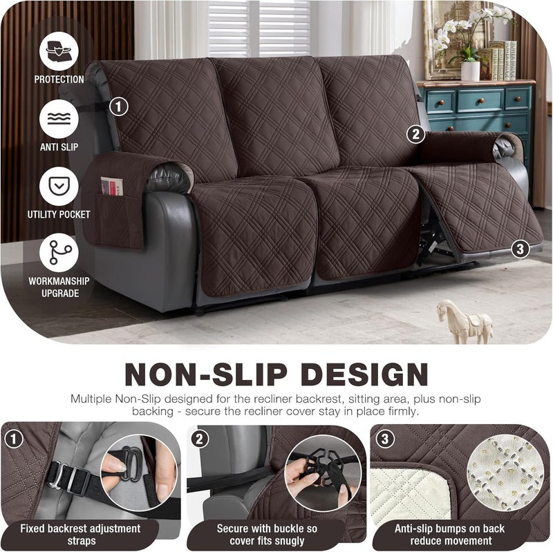 TAOCOCO 100% Waterproof Recliner Sofa Cover - Non Slip Couch Cover for 3 Seat Reclining Sofa, Chocolate - Image 4