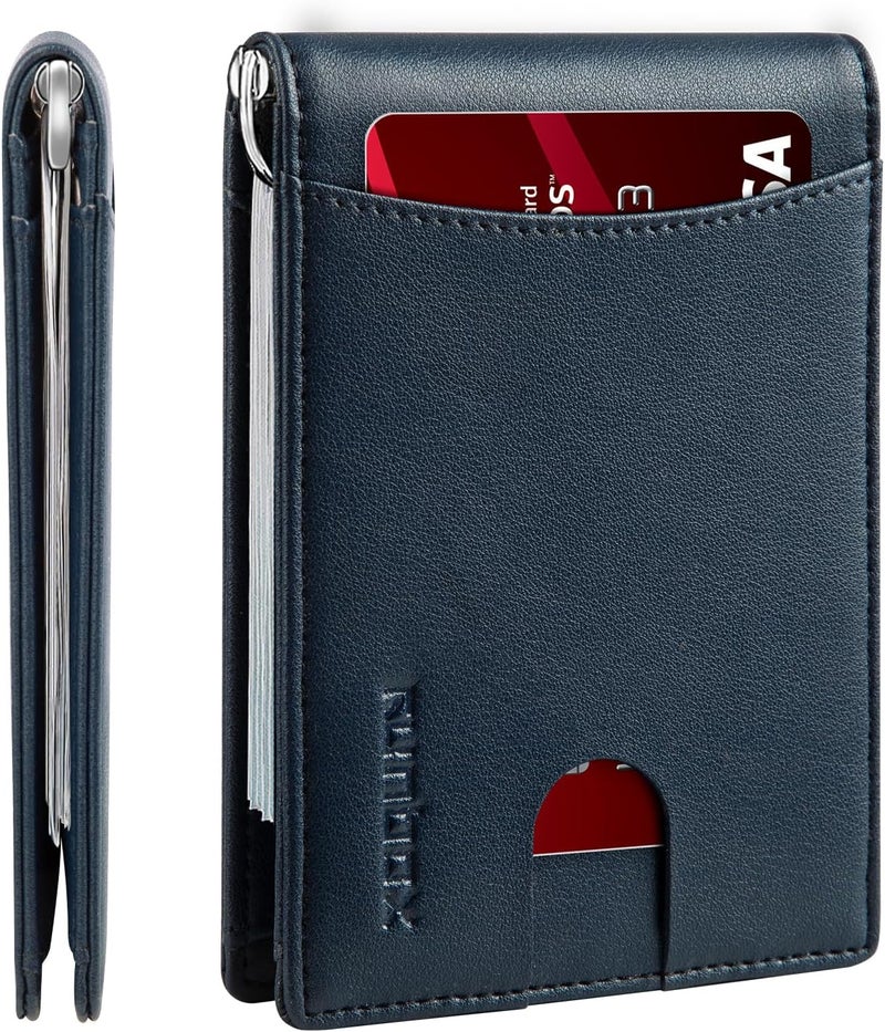 RUNBOX Slim Money Clip Wallets for Men RFID Blocking 11 Card Holder Minimalist Small Leather Bifold Men's Front Pocket Wallet Gift Box - Image 1