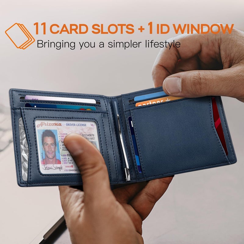 RUNBOX Slim Money Clip Wallets for Men RFID Blocking 11 Card Holder Minimalist Small Leather Bifold Men's Front Pocket Wallet Gift Box - Image 2