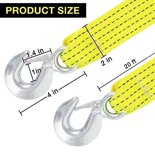 sumpluct 2 Pack Recovery Tow Strap with Hooks 2" x 20 ft Break Strengthened Towing Rope Kit 15000lb ATV Accessories Heavy Duty Recovery Ropes for Car UTV Auto Vehicle Securing Straps with Hook Polyester Belt - Image 2