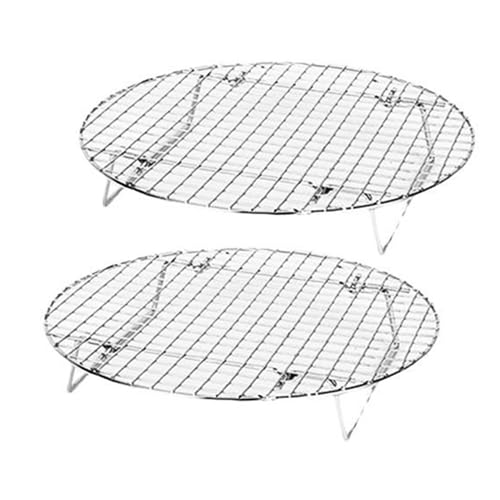 kowiofame 2 Pack Cooking Racks 10.5 inch Grids Steamer Baking Round Cooling Racks with Folding Feet Dehydrator Trays Stackable Barbecue Carbon Grates for Air Fryer - Image 1