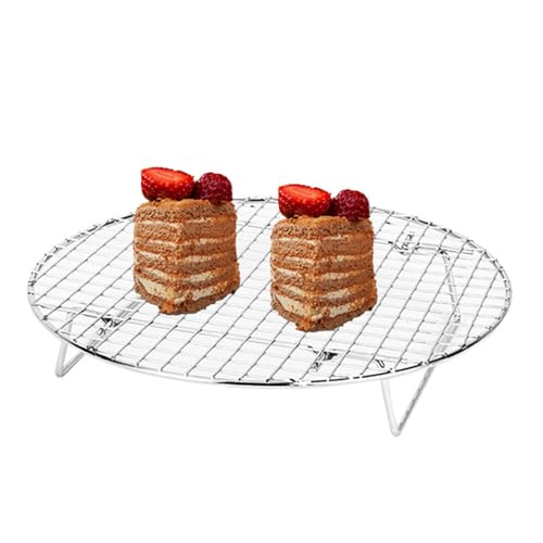 kowiofame 2 Pack Cooking Racks 10.5 inch Grids Steamer Baking Round Cooling Racks with Folding Feet Dehydrator Trays Stackable Barbecue Carbon Grates for Air Fryer - Image 4