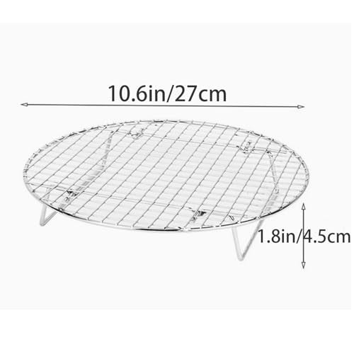 kowiofame 2 Pack Cooking Racks 10.5 inch Grids Steamer Baking Round Cooling Racks with Folding Feet Dehydrator Trays Stackable Barbecue Carbon Grates for Air Fryer - Image 2