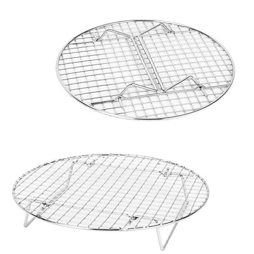 kowiofame 2 Pack Cooking Racks 10.5 inch Grids Steamer Baking Round Cooling Racks with Folding Feet Dehydrator Trays Stackable Barbecue Carbon Grates for Air Fryer - Image 3