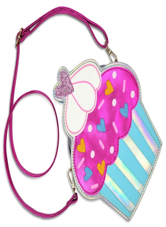 iscream Girls' Sweet Cupcake Shaped Holographic Faux Leather Shoulder Purse with Zipper Closure - Image 3