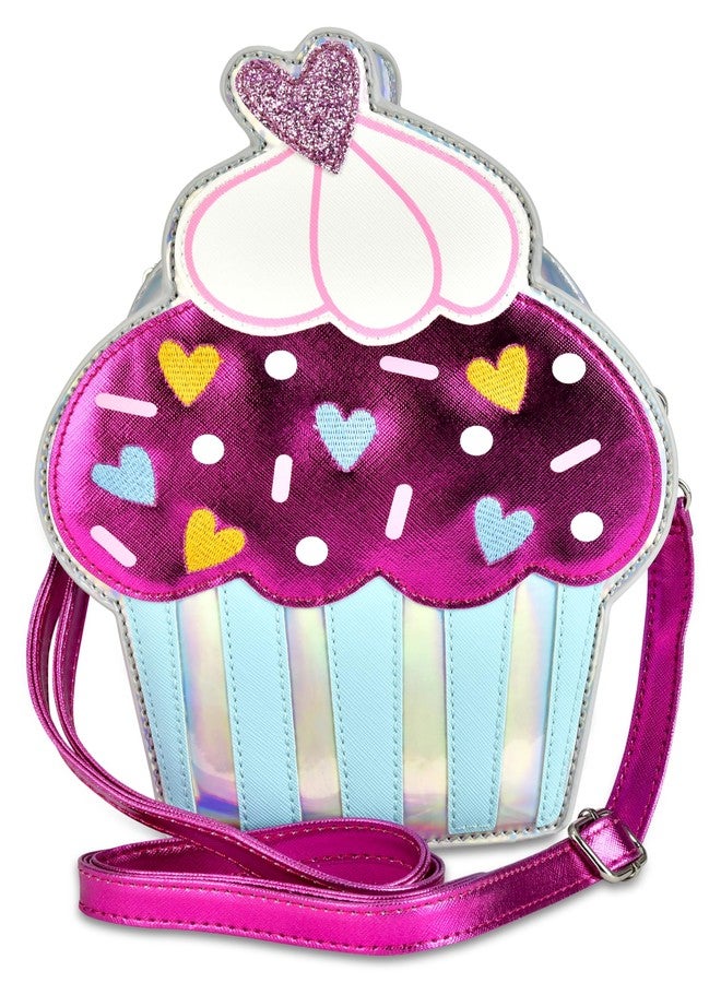 iscream Girls' Sweet Cupcake Shaped Holographic Faux Leather Shoulder Purse with Zipper Closure - Image 1