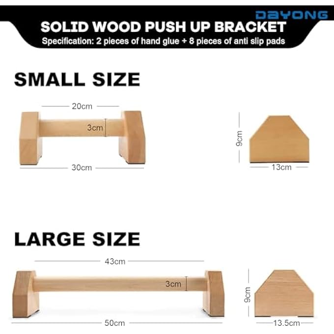 DAYONG 2Pcs Wooden Push Up Stand, Non-Slip Push Up Bars, Handstand Push-Up Bars Portable Fitness Equipment For Home Gym. - Image 3