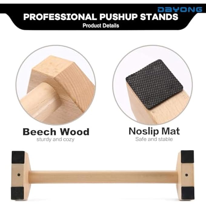 DAYONG 2Pcs Wooden Push Up Stand, Non-Slip Push Up Bars, Handstand Push-Up Bars Portable Fitness Equipment For Home Gym. - Image 4
