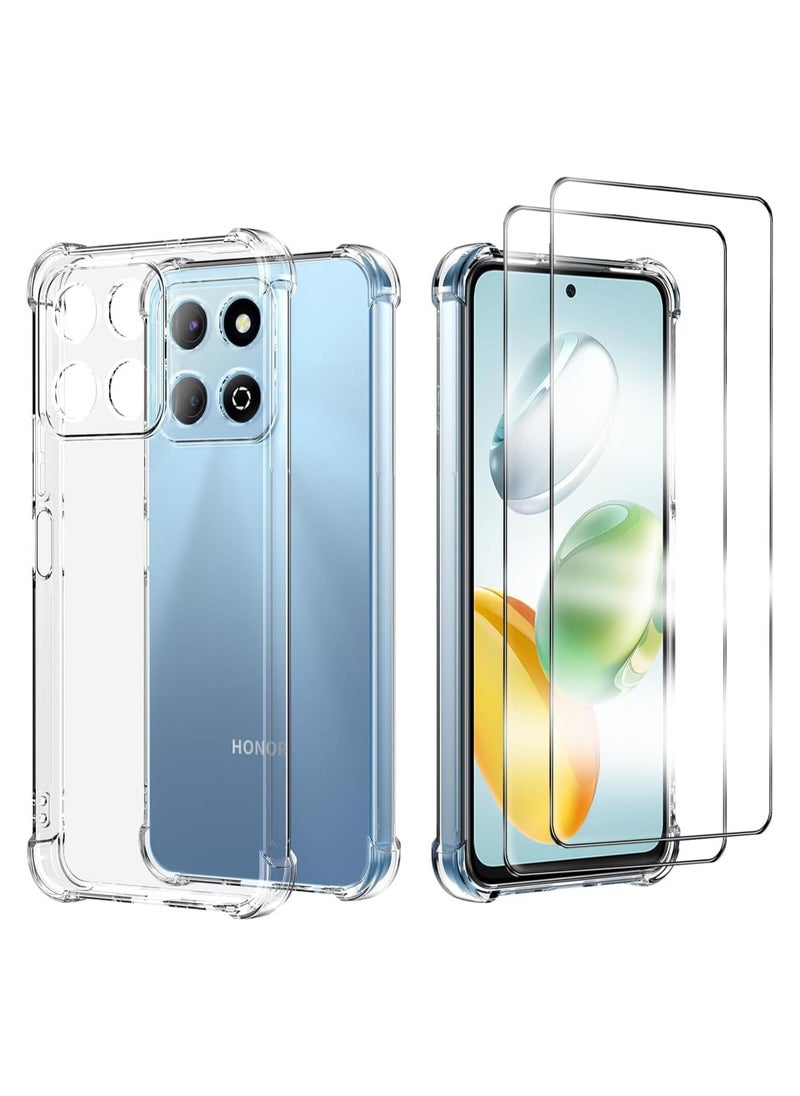 Muzz - Compatible with Honor X7C Case and Tempered Glass Screen Protector [2 pack] Soft Bumper Anti-Scratch Silicone Phone Case Cover Transparent (Clear Case With Screen Protector) - Image 1