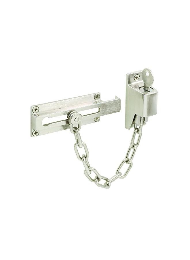 Prime-Line - Defender Security U 11093 Keyed Diecast Chain Door Guard 3 1/4 Inch Satin Nickel Finish - Image 1