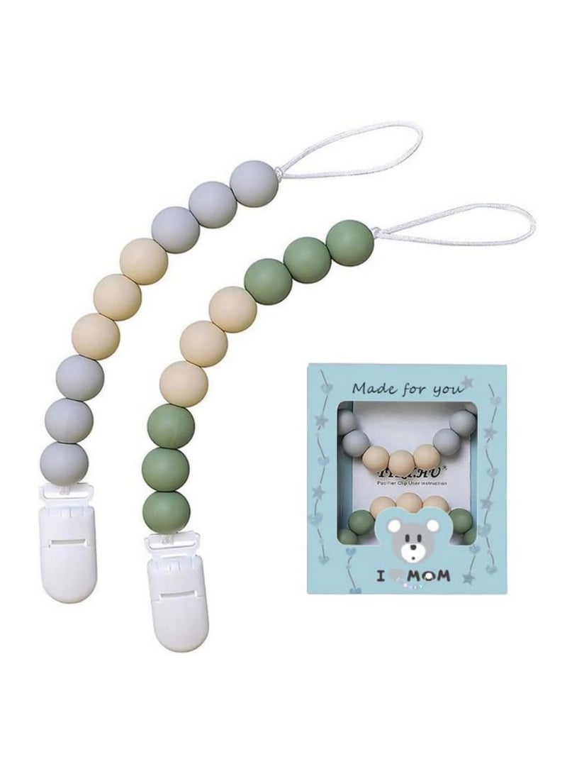 2Pcs Pacifier Clips Chain Silicone Bead BPA Free Dummy Clip Holder Soother Chain Holder For Nipples Toddler Toy Baby Shower Gift (B) - Image 1